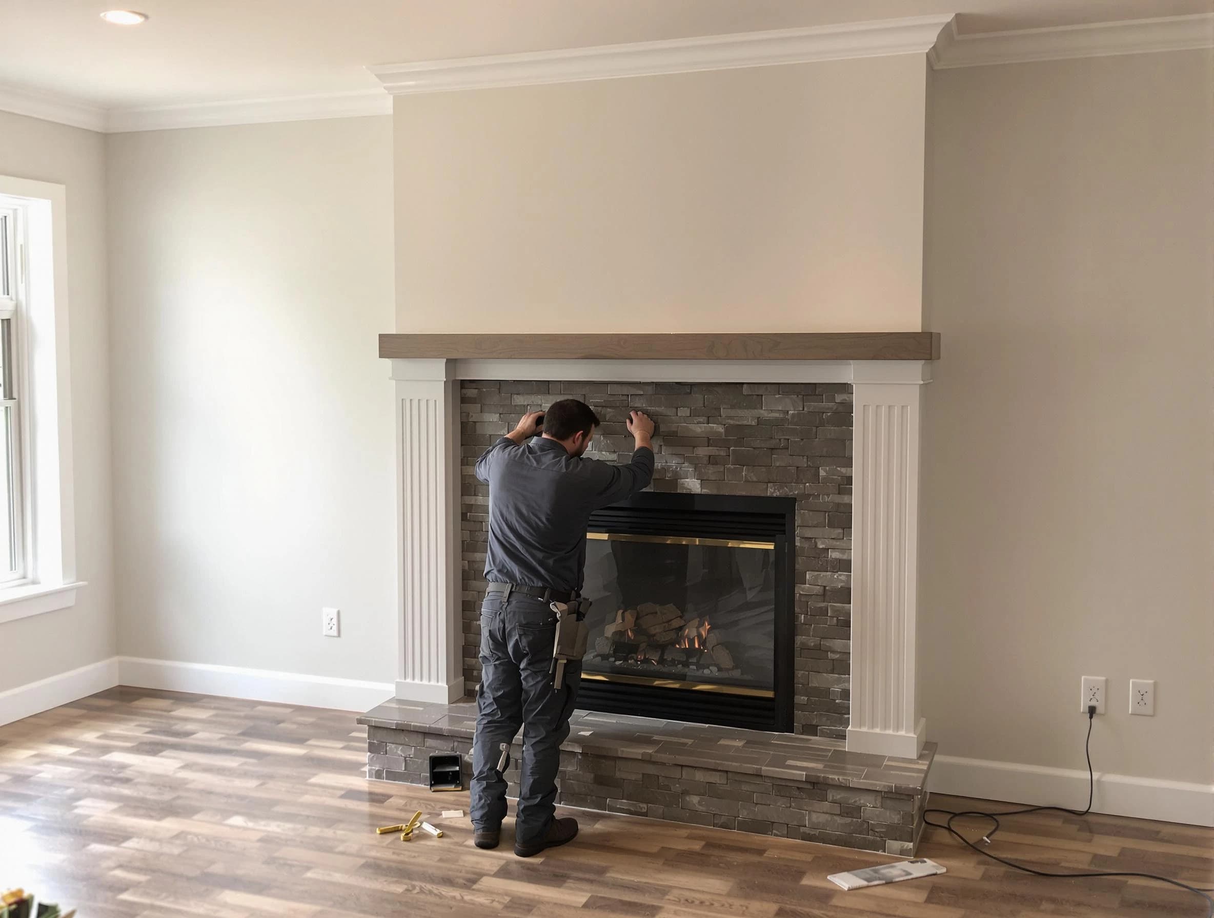 Twin Lakes Chimney Sweep finishing a custom fireplace install in Twin Lakes, CO