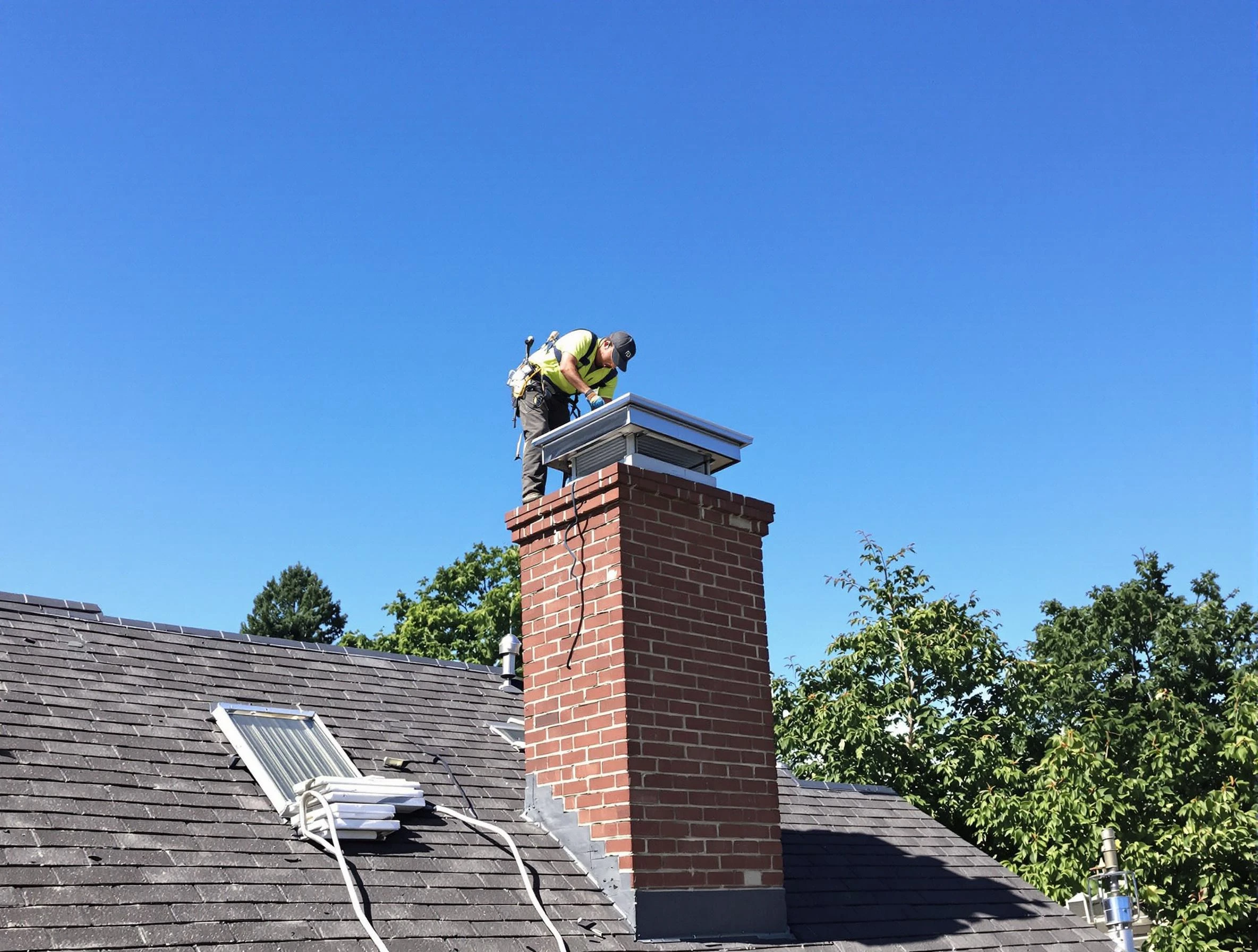 Twin Lakes Chimney Sweep technician measuring a chimney cap in Twin Lakes, CO