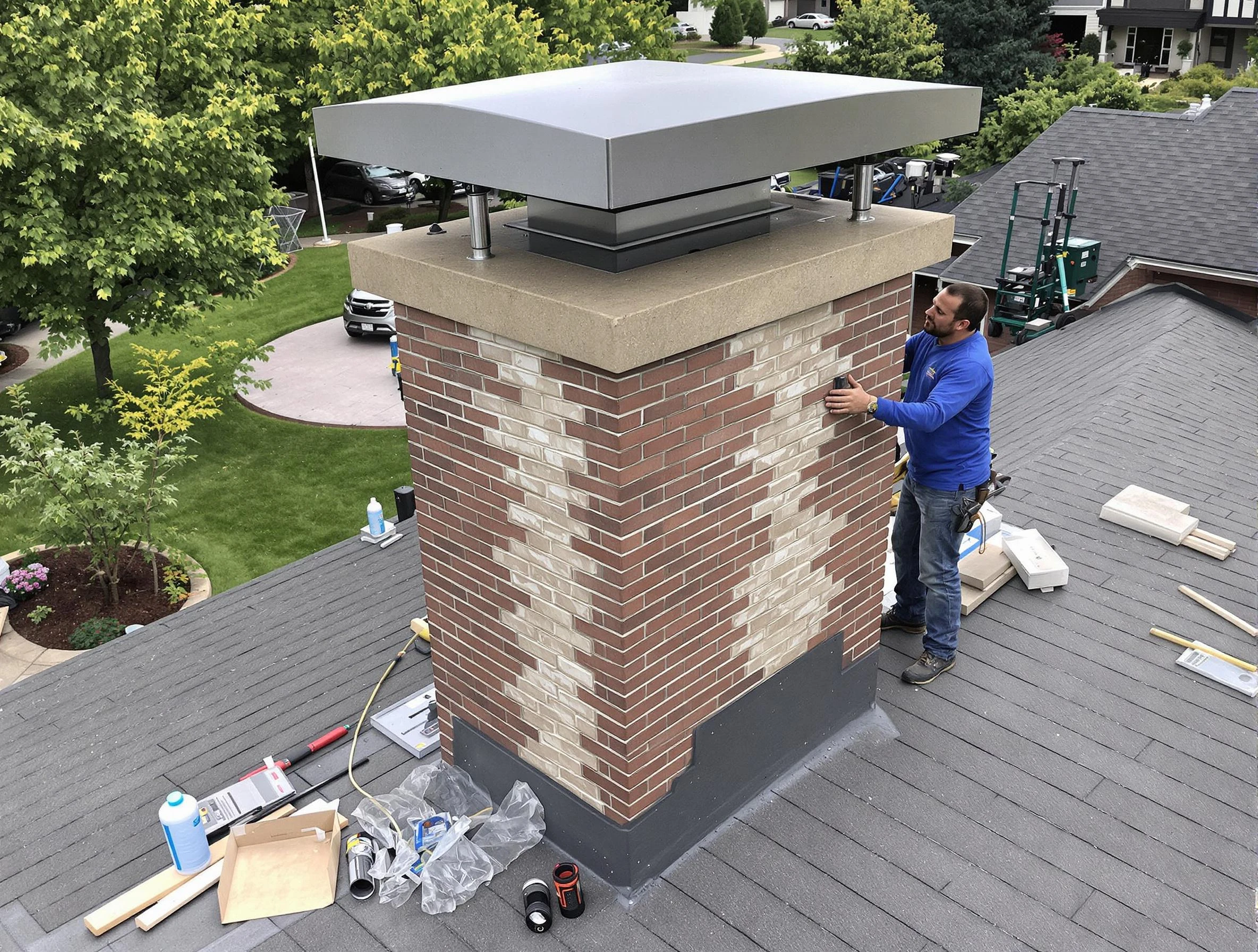 Twin Lakes Chimney Sweep team working on a custom chimney remodel in Twin Lakes, CO